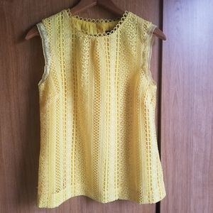 J. Crew Lemon Yellow Lace Top Fully Lined Sz 0